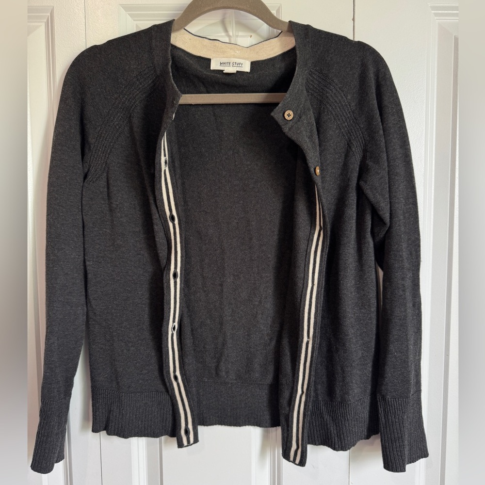 White Stuff Lulu Cardigan 100% Organic Cotton Gray Charcoal UK 8 - Picture 3 of 5